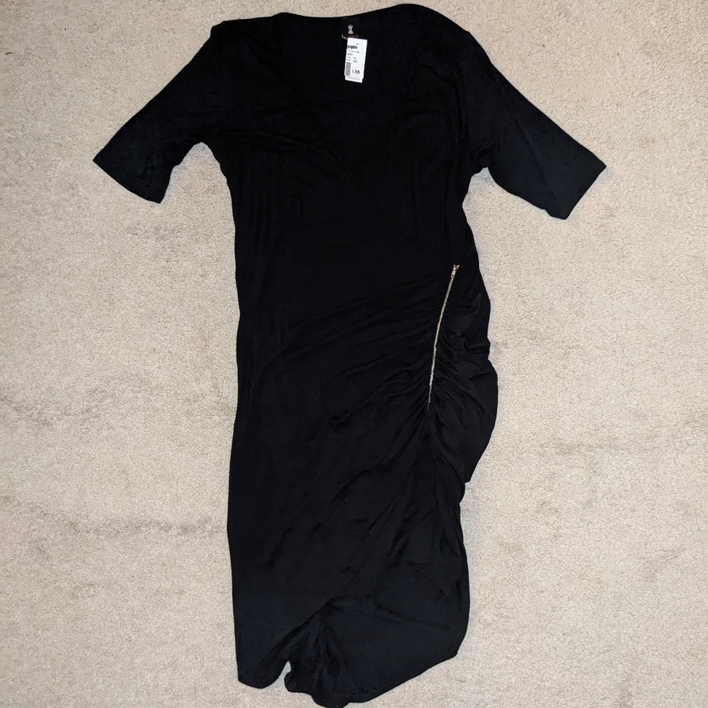 Plus Black Sultry Zipper Trim Dress 3X